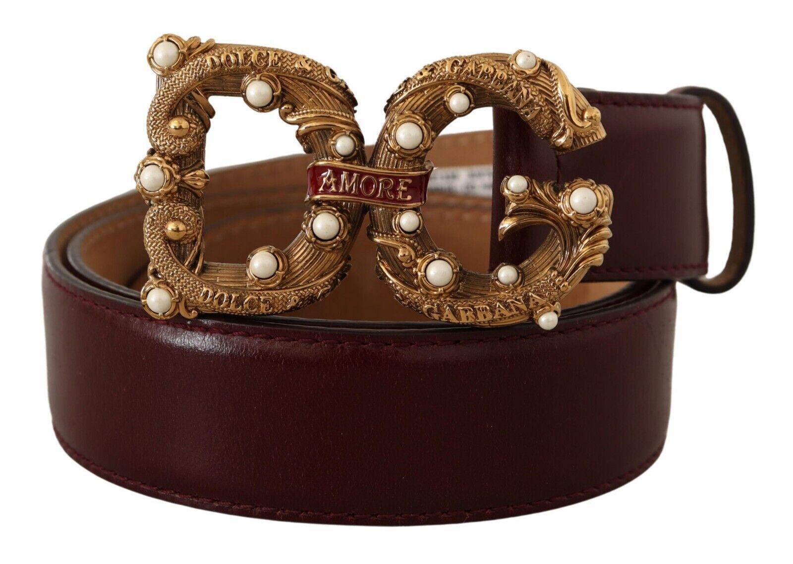 Dolce & Gabbana Elegant Bordeaux Leather Amore Belt - KALAJ