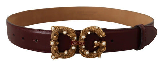 Dolce & Gabbana Elegant Bordeaux Leather Amore Belt - KALAJ