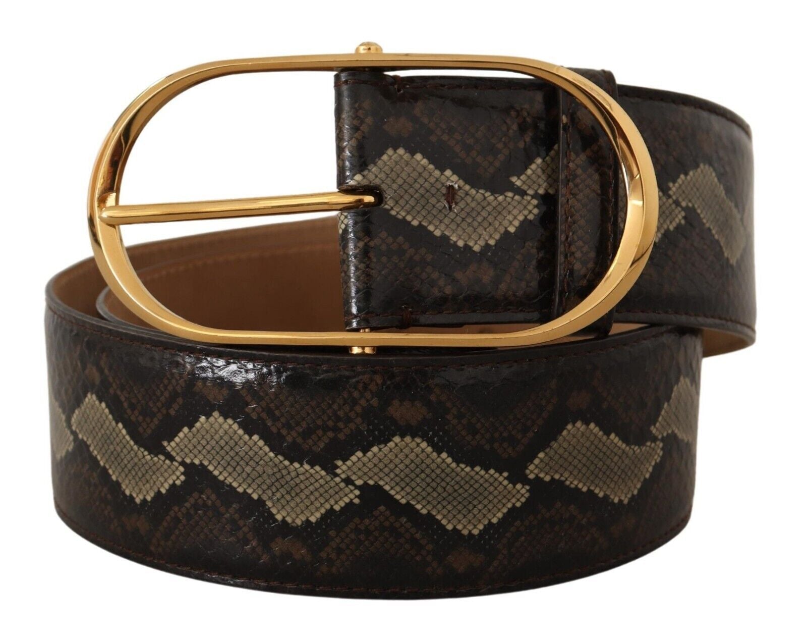 Dolce & Gabbana Elegant Snakeskin Belt with Gold Oval Buckle - KALAJ