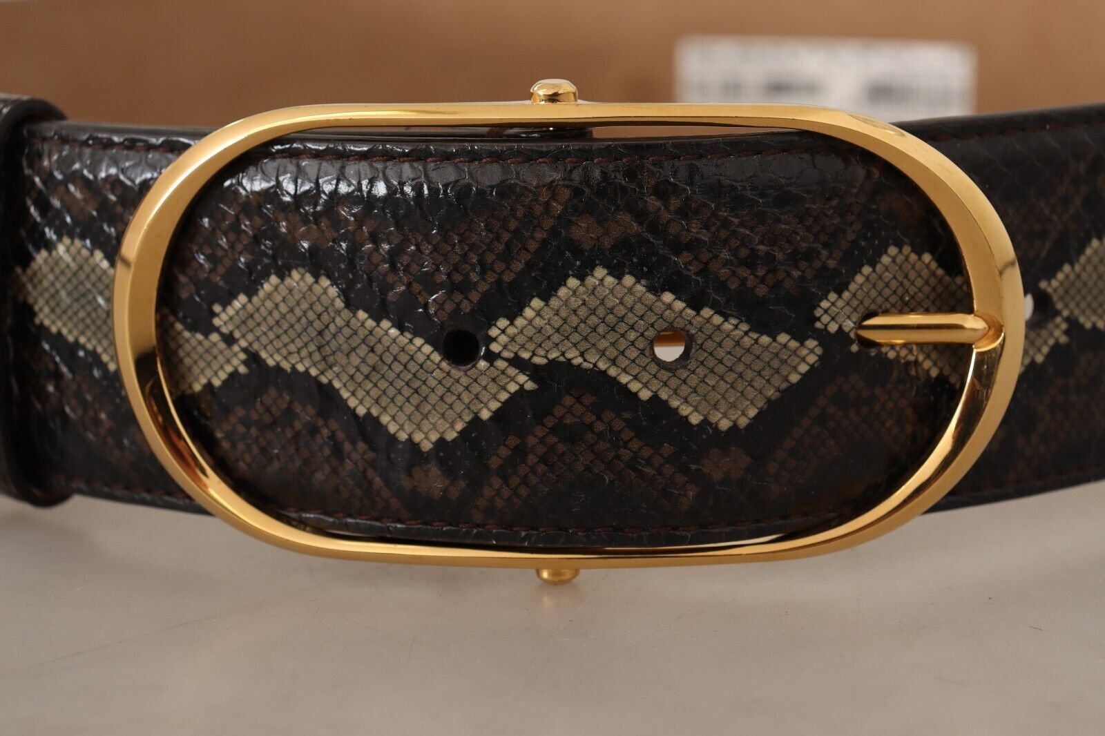 Dolce & Gabbana Elegant Snakeskin Belt with Gold Oval Buckle - KALAJ