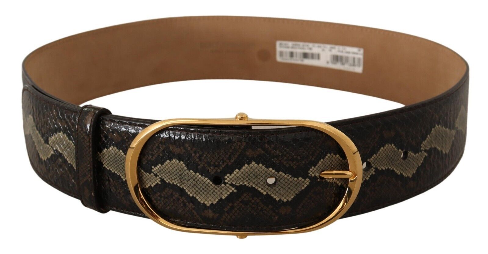 Dolce & Gabbana Elegant Snakeskin Belt with Gold Oval Buckle - KALAJ