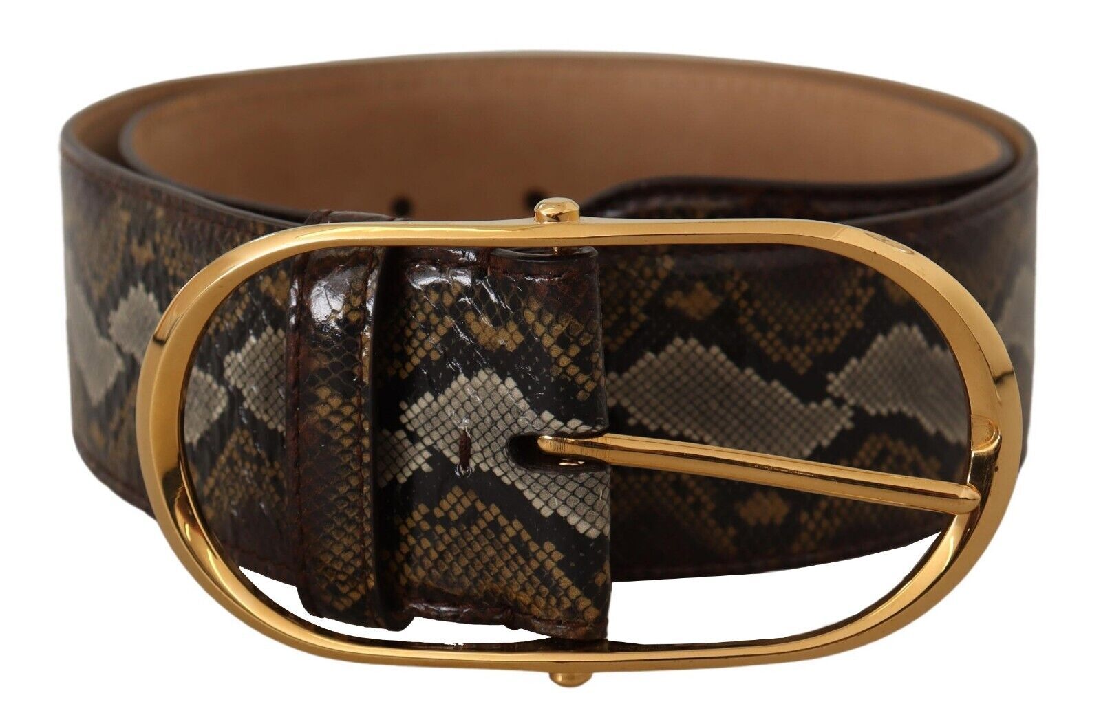 Dolce & Gabbana Elegant Gold Oval Buckle Leather Belt - KALAJ