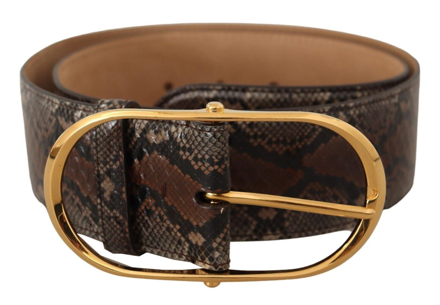 Dolce & Gabbana Elegant Brown Leather Belt with Gold Buckle - KALAJ