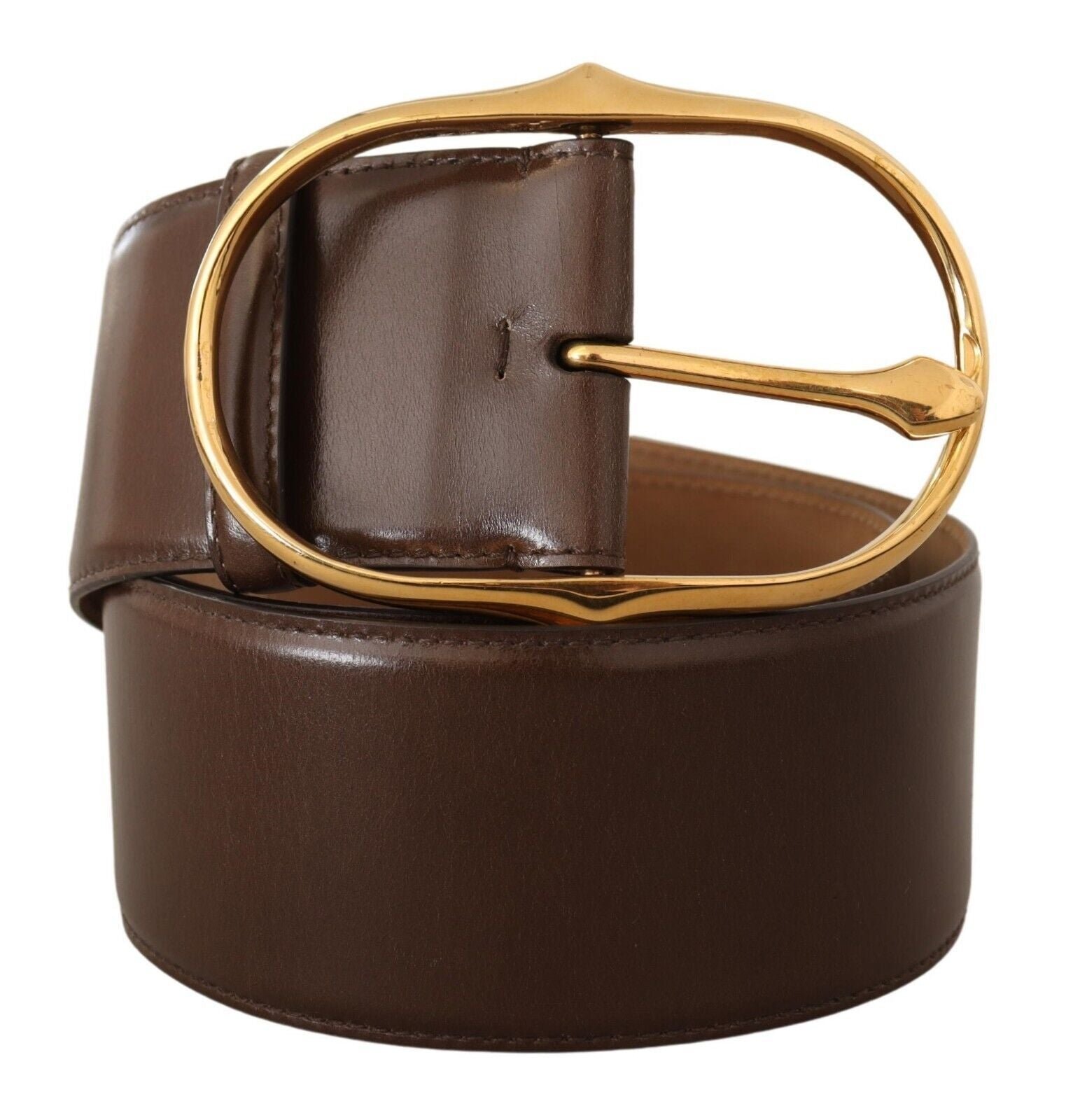 Dolce & Gabbana Elegant Brown Leather Belt with Gold Buckle - KALAJ