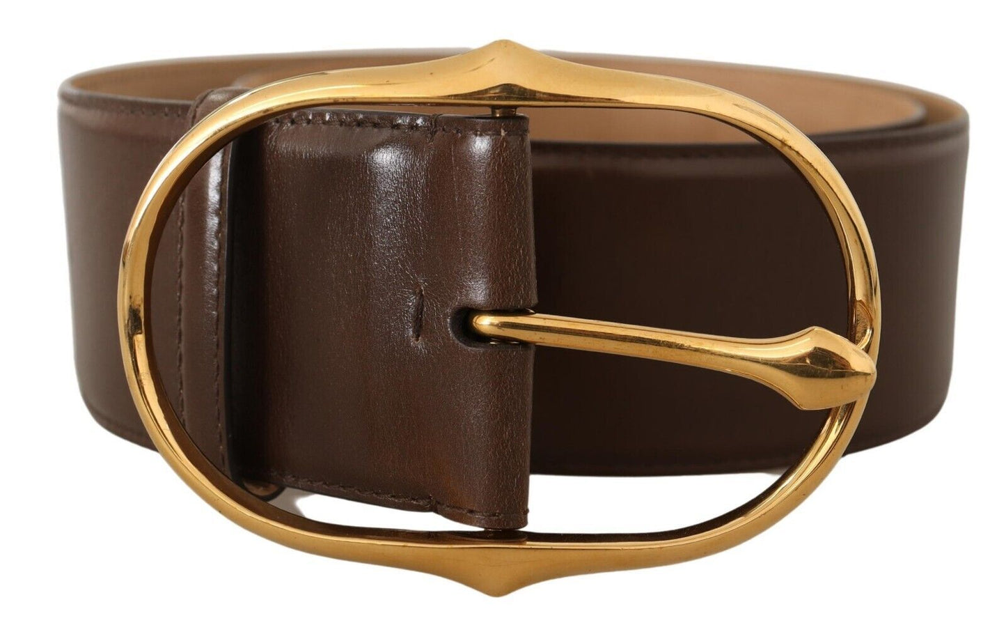 Dolce & Gabbana Elegant Brown Leather Belt with Gold Buckle - KALAJ