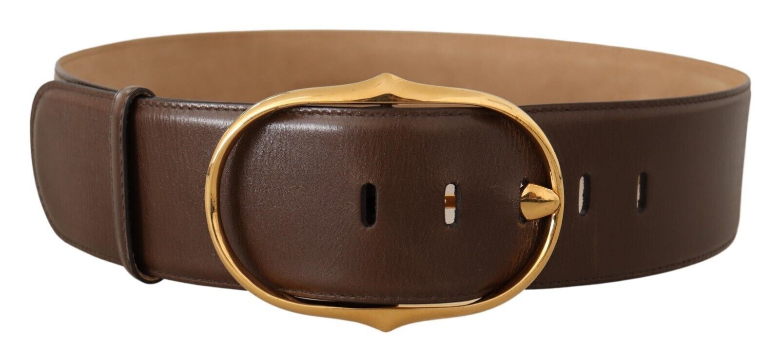 Dolce & Gabbana Elegant Brown Leather Belt with Gold Buckle - KALAJ