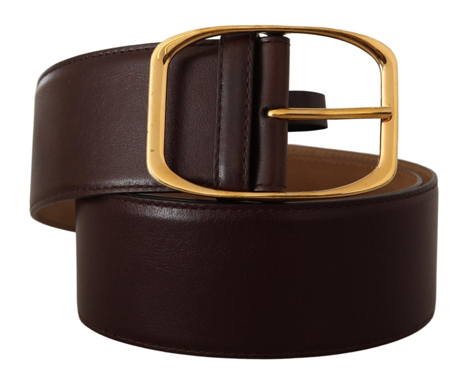 Dolce & Gabbana Elegant Dark Brown Leather Belt with Gold Buckle - KALAJ