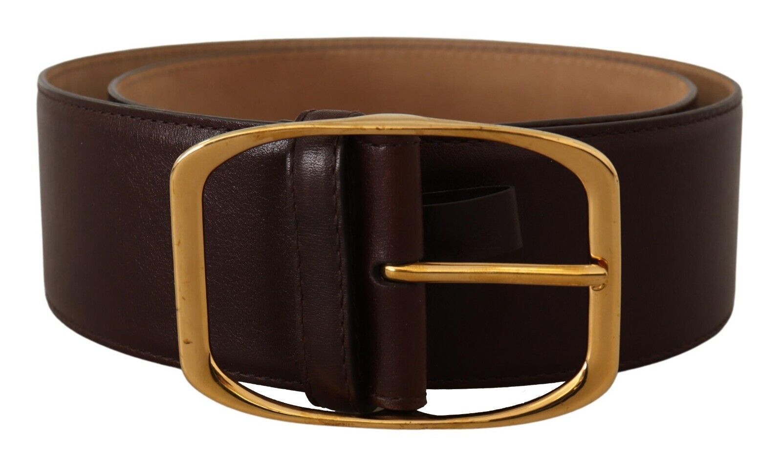 Dolce & Gabbana Elegant Dark Brown Leather Belt with Gold Buckle - KALAJ