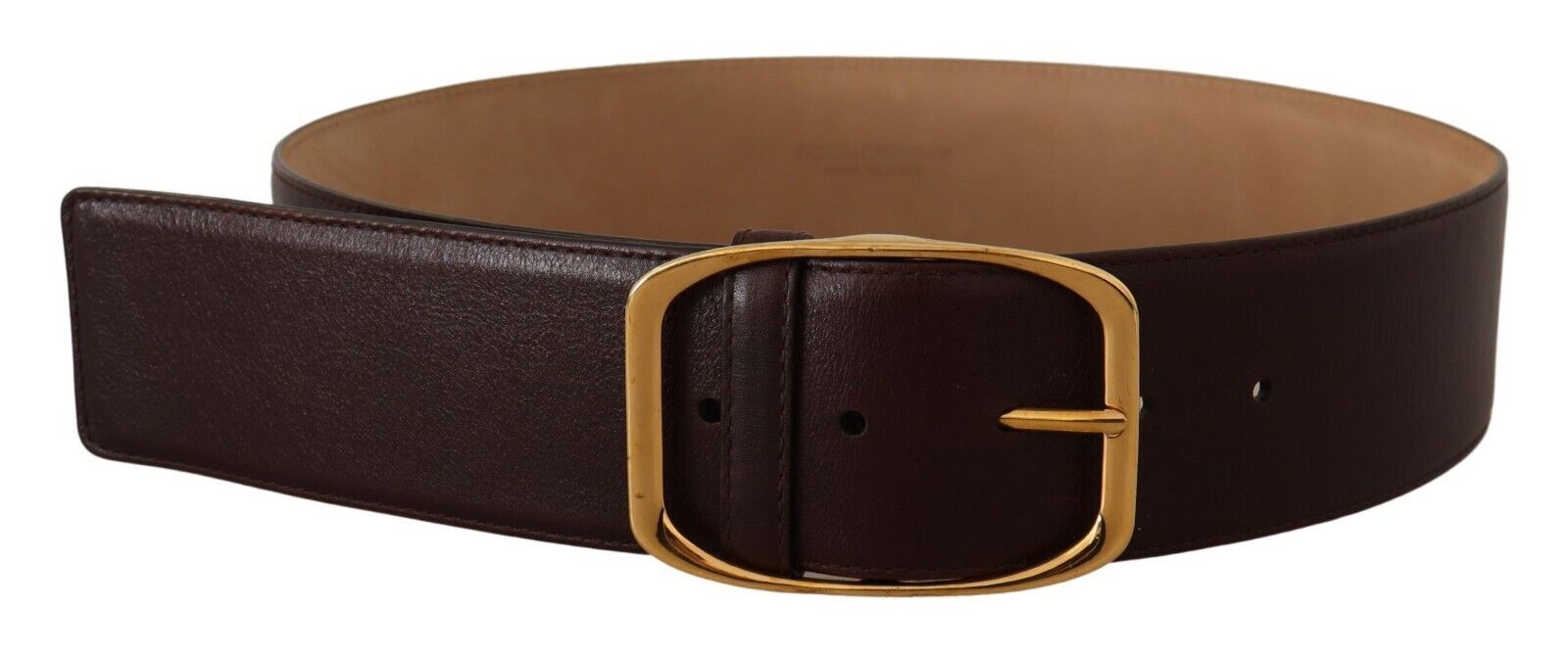 Dolce & Gabbana Elegant Dark Brown Leather Belt with Gold Buckle - KALAJ