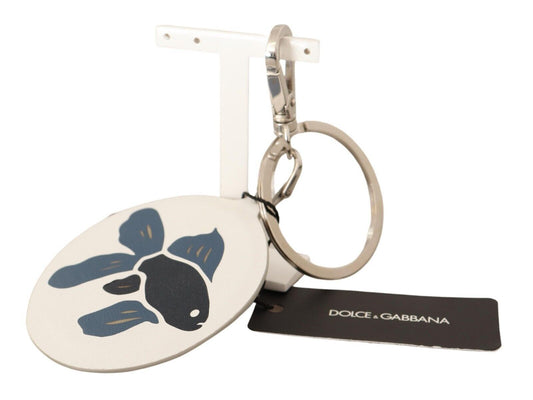 Dolce & Gabbana Chic White Leather Keychain - KALAJ