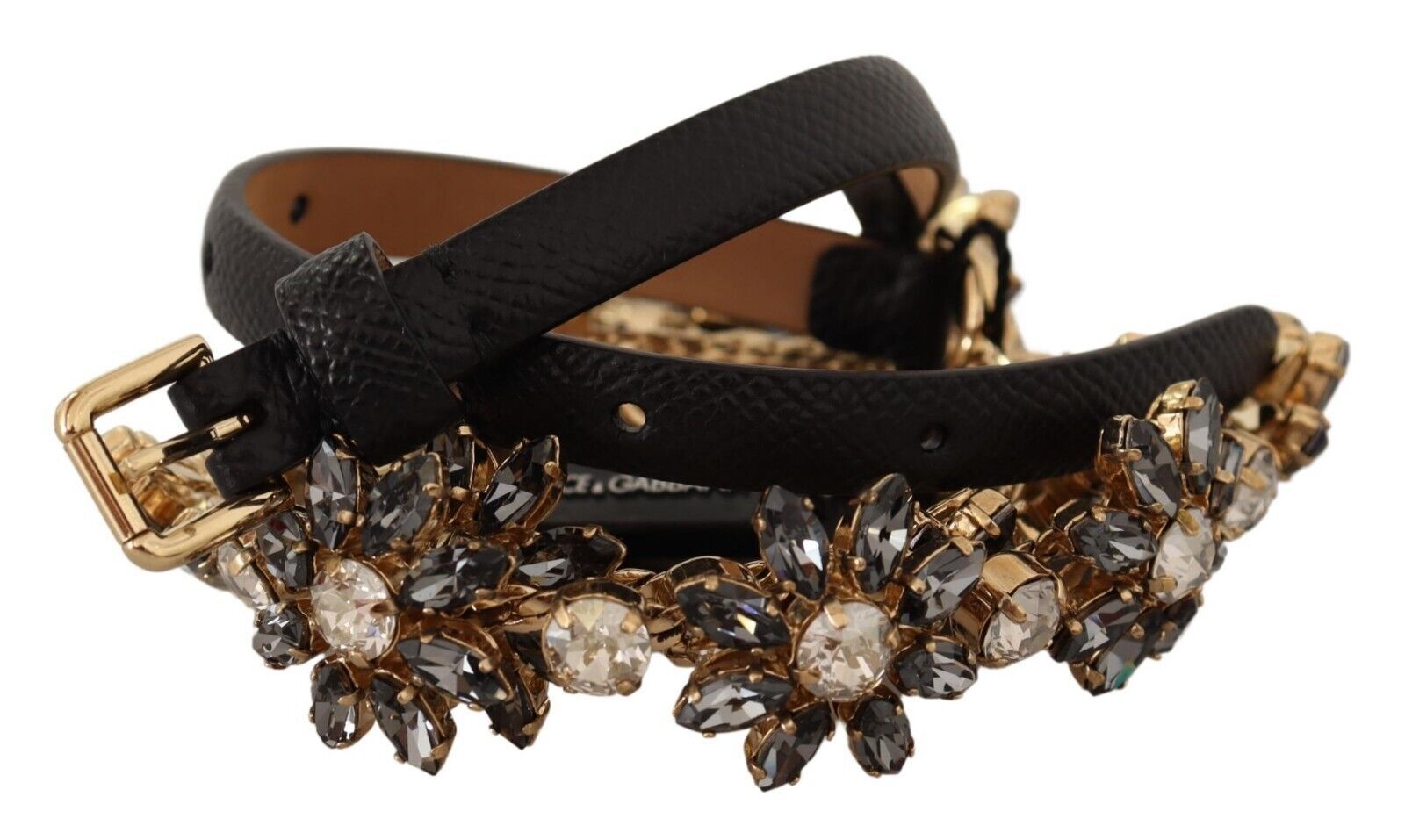 Dolce & Gabbana Elegant Crystal Daisy Chain Leather Belt - KALAJ