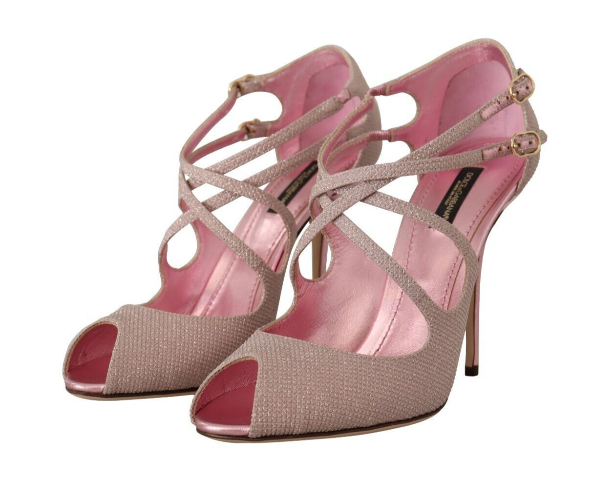 Dolce & Gabbana Pink Glitter Peep Toe High Heels Sandals