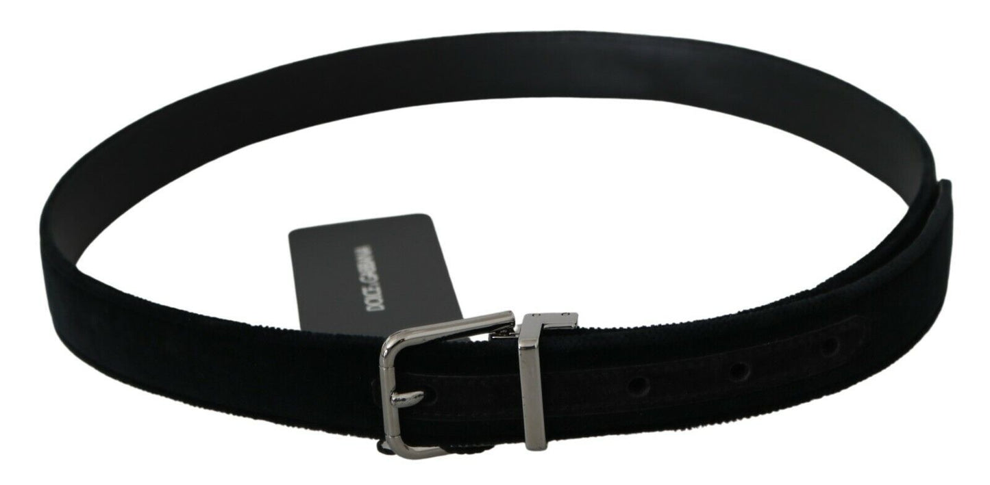 Dolce & Gabbana Elegant Black Leather Belt with Velvet Interior - KALAJ