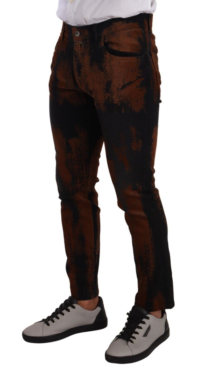 Dolce & Gabbana Chic Black Brown Tie-Dye Slim Fit Jeans