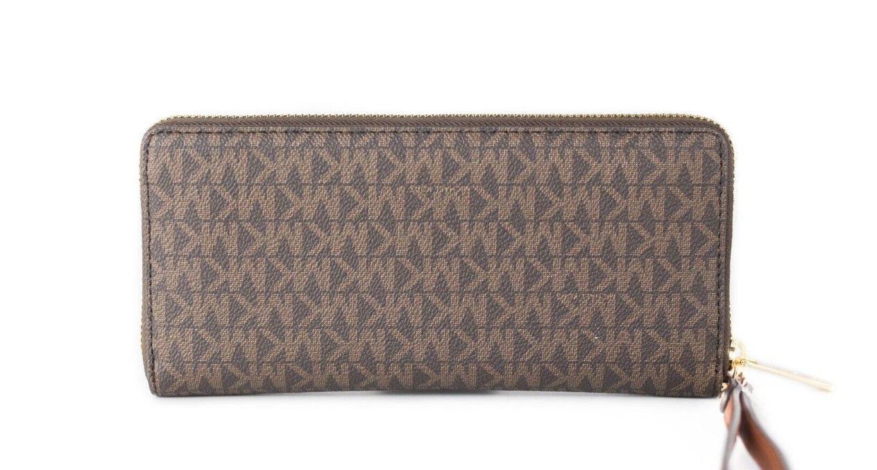 Michael Kors Jet Set Travel Large Brown Signature Continental Wristlet Wallet - KALAJ