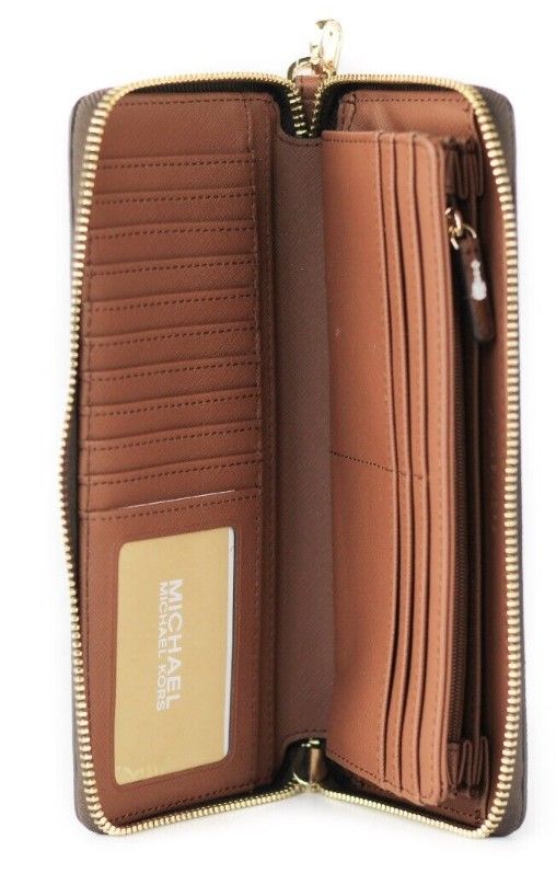 Michael Kors Jet Set Travel Large Brown Signature Continental Wristlet Wallet - KALAJ