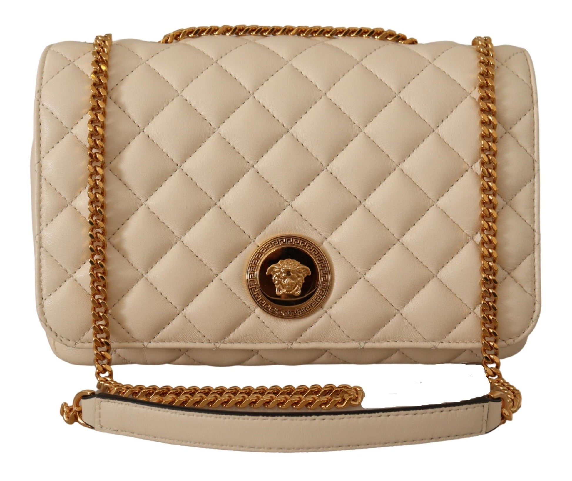 Versace Elegant White Nappa Leather Shoulder Bag - KALAJ