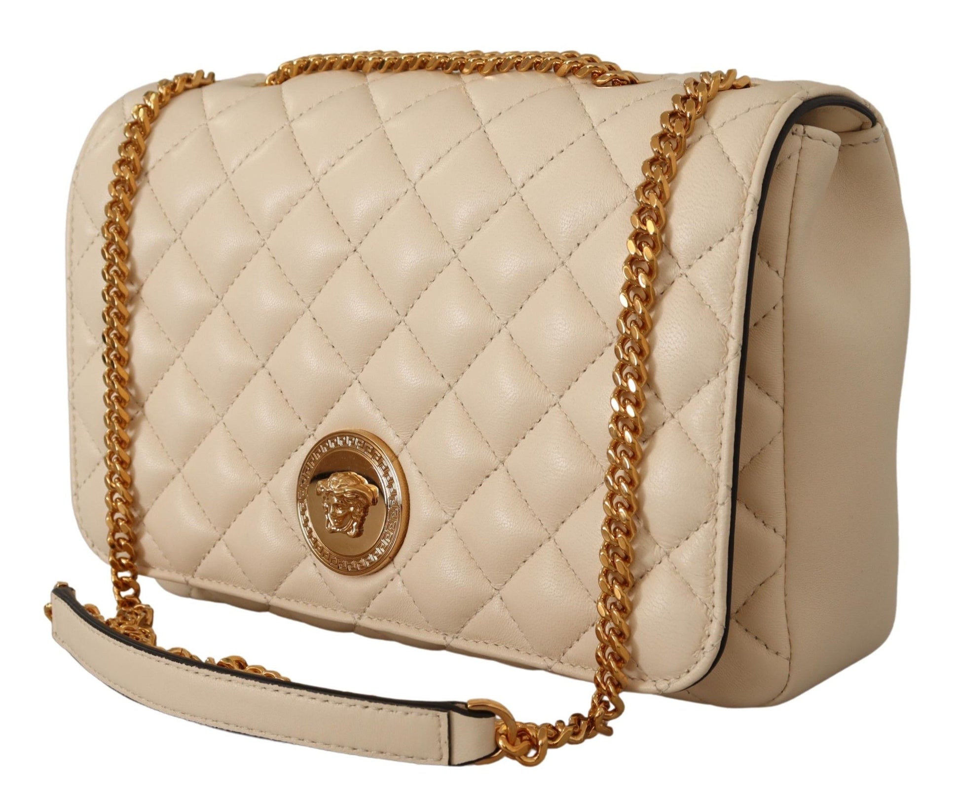 Versace Elegant White Nappa Leather Shoulder Bag - KALAJ