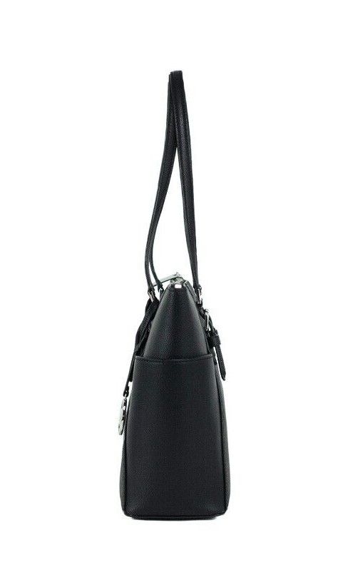 Michael Kors Charlotte Black PVC Leather Large Top Zip Tote Handbag Bag Purse - KALAJ