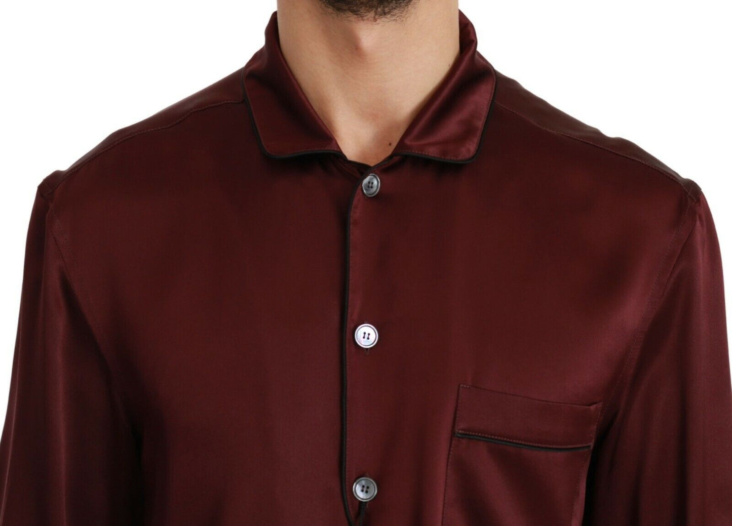 Dolce & Gabbana Bordeaux Silk Pajama-Inspired Shirt