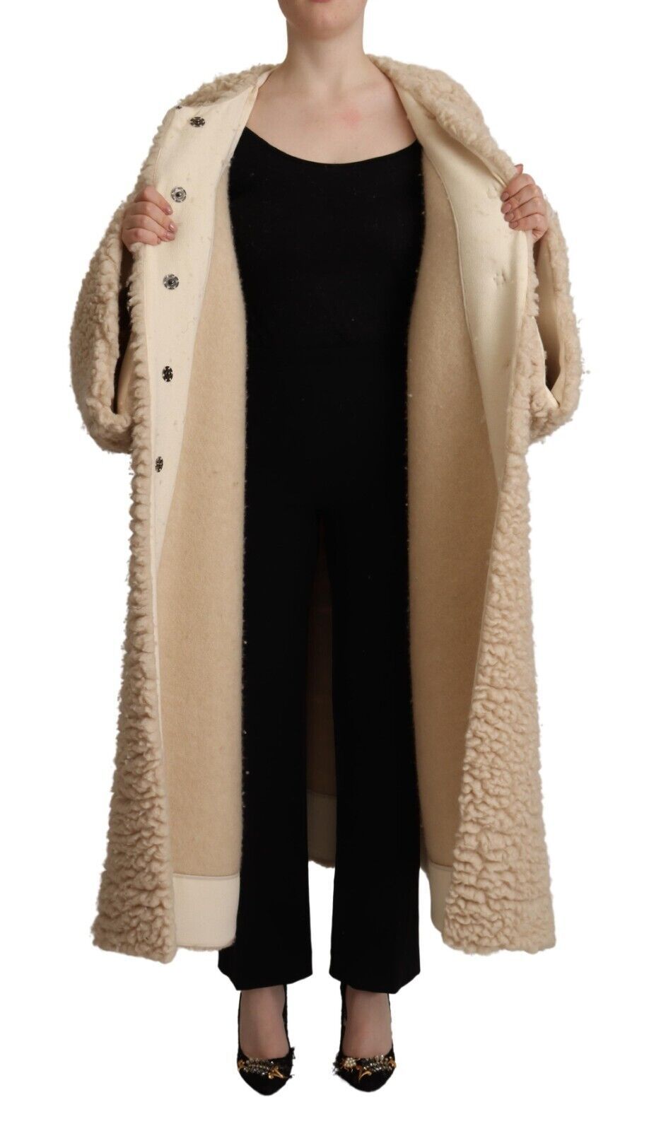 Dolce & Gabbana Elegant Beige Cashmere Overcoat Jacket