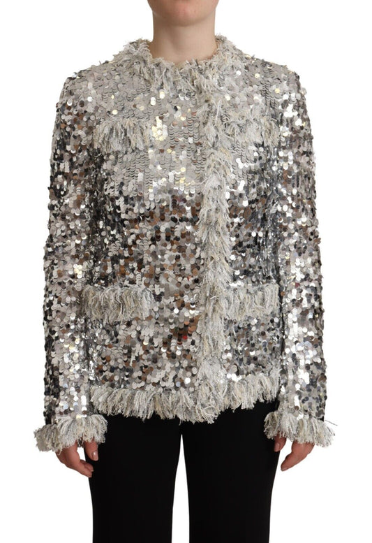 Dolce & Gabbana Chic Silver Sequined Jacket Coat