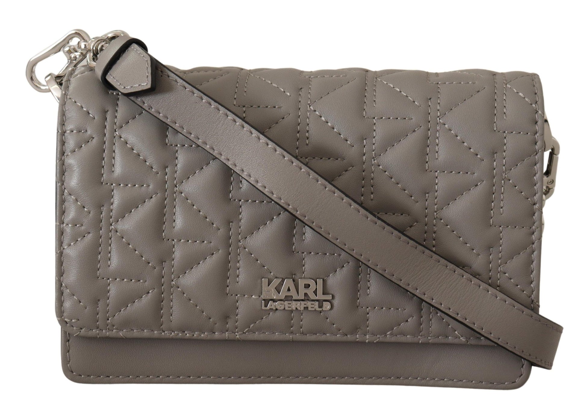 Karl Lagerfeld Elegant Grey Leather Crossbody Bag - KALAJ