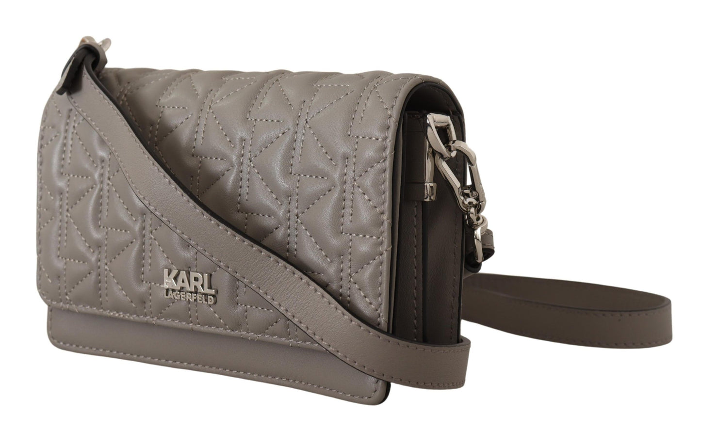 Karl Lagerfeld Elegant Grey Leather Crossbody Bag - KALAJ