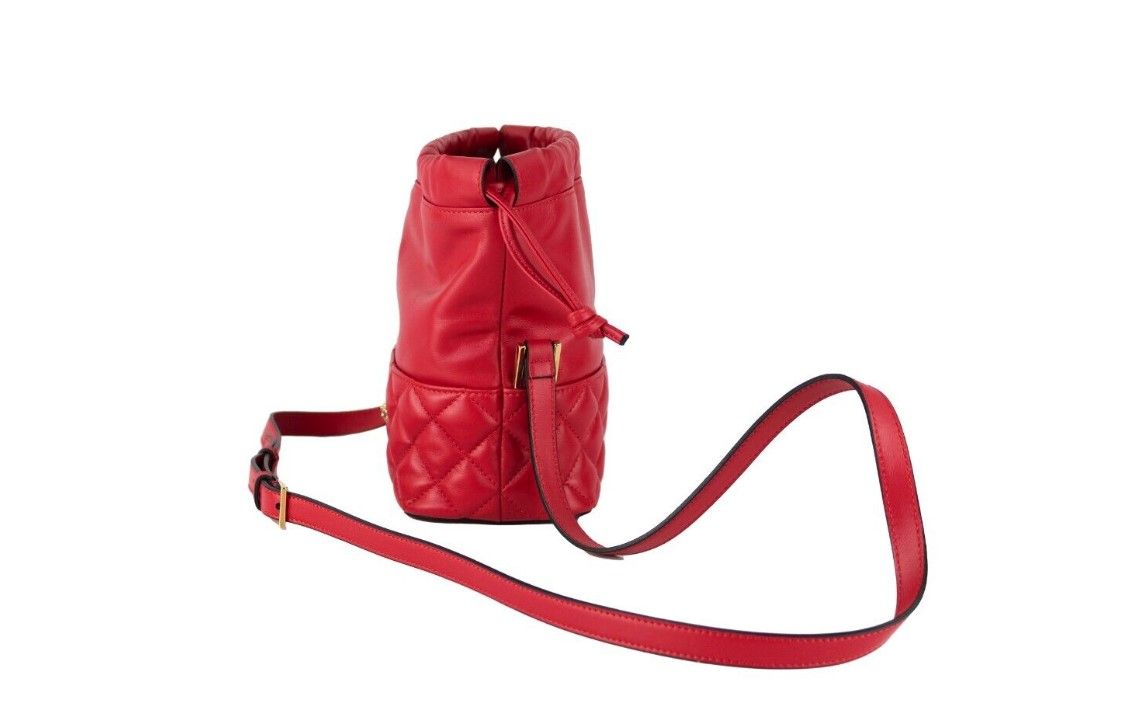 Versace Red Quilted Leather Drawstring Shoulder Bag Bucket Crossbody Handbag - KALAJ