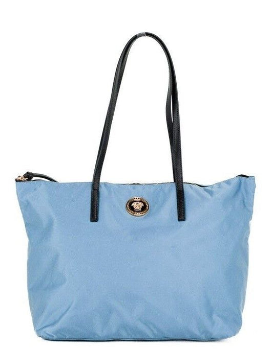 Versace Portuna Medusa Medium Cornflower Blue Nylon Leather Tote Bag Purse - KALAJ