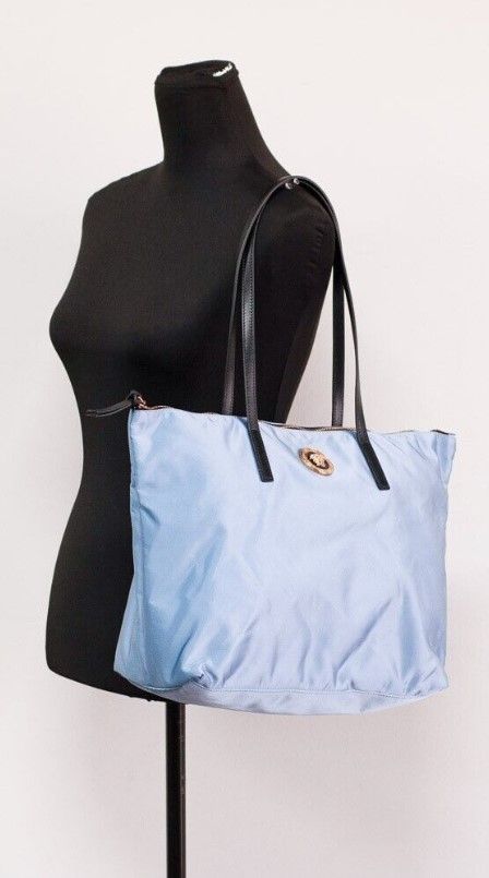 Versace Portuna Medusa Medium Cornflower Blue Nylon Leather Tote Bag Purse - KALAJ