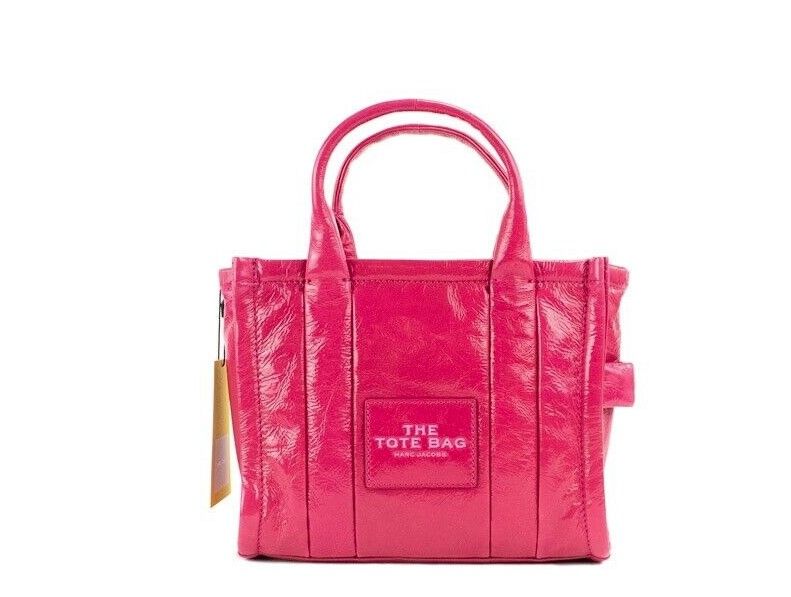 Marc Jacobs The Shiny Crinkle Mini Tote Magenta Leather Crossbody Handbag Purse - KALAJ