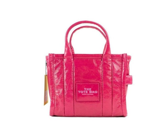 Marc Jacobs The Shiny Crinkle Mini Tote Magenta Leather Crossbody Handbag Purse - KALAJ