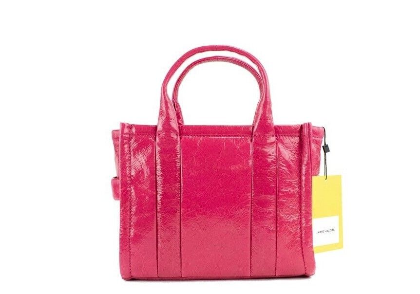 Marc Jacobs The Shiny Crinkle Mini Tote Magenta Leather Crossbody Handbag Purse - KALAJ