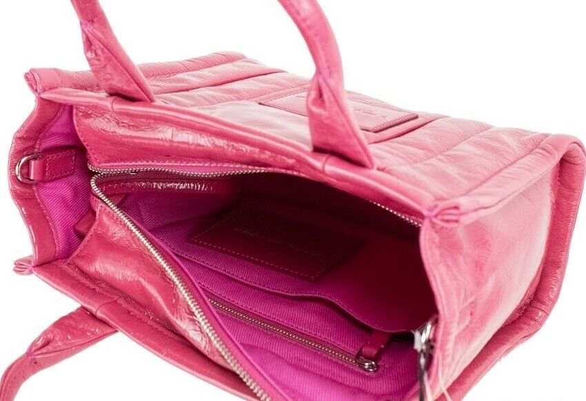 Marc Jacobs The Shiny Crinkle Mini Tote Magenta Leather Crossbody Handbag Purse - KALAJ