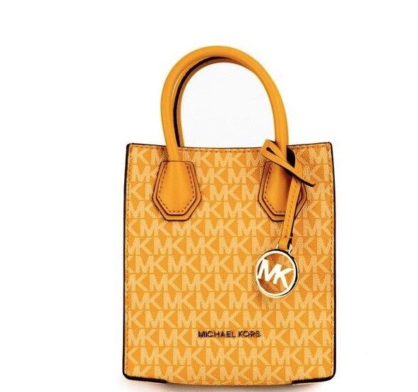 Michael Kors Mercer XS Honeycomb Gold Signature PVC North South Shopper Crossbody Bag - KALAJ