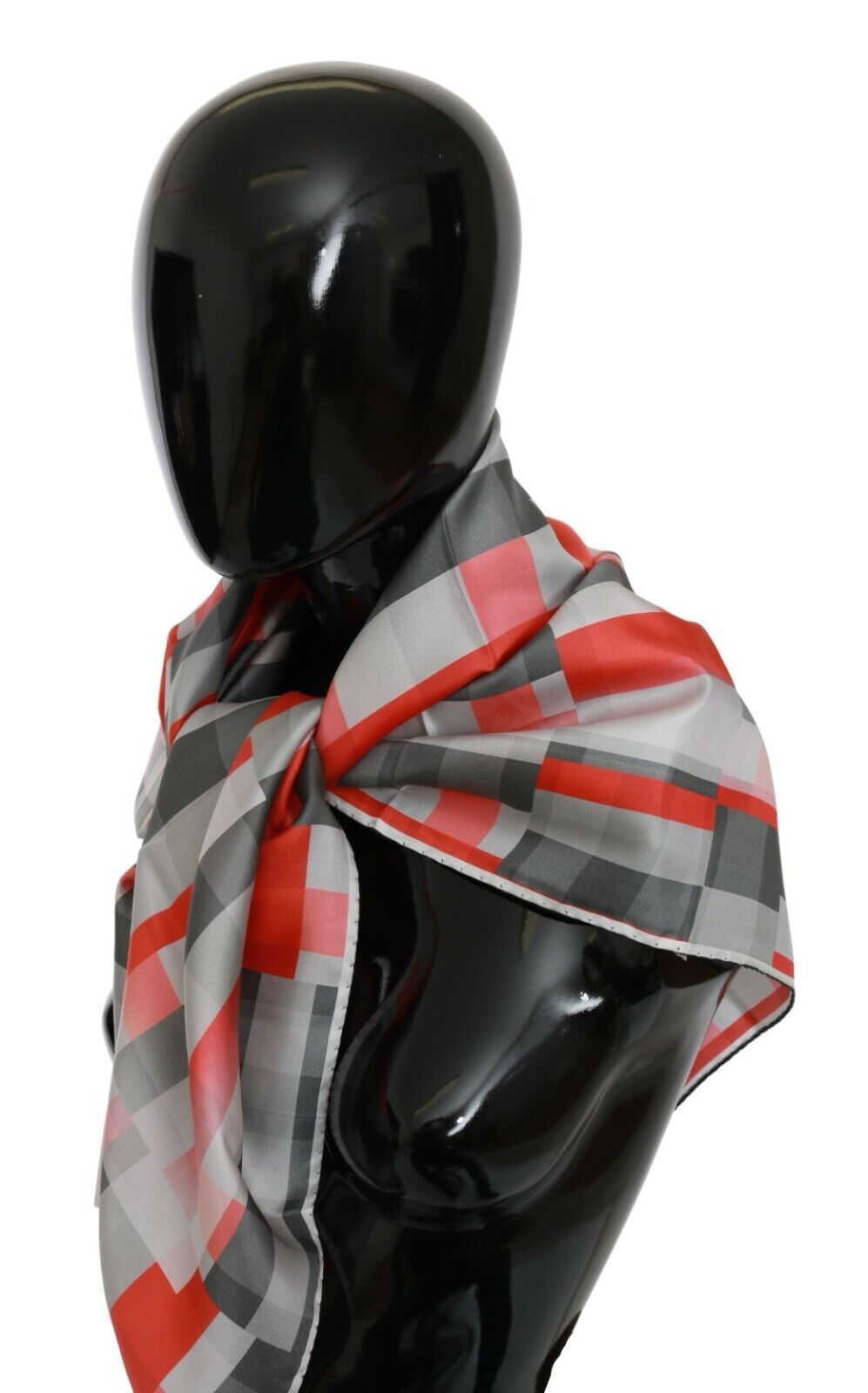 Costume National Elegant Silk Checkered Scarf in Gray and Red - KALAJ