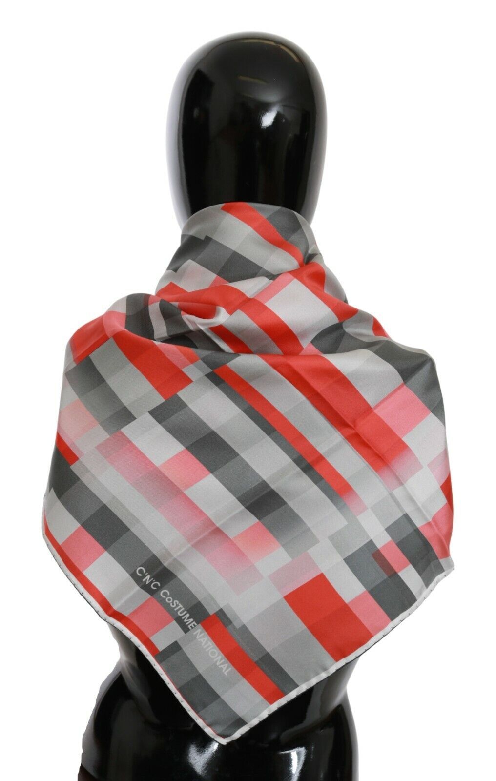 Costume National Elegant Silk Checkered Scarf in Gray and Red - KALAJ