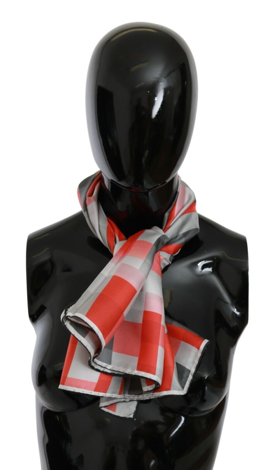 Costume National Elegant Silk Checkered Scarf in Gray and Red - KALAJ