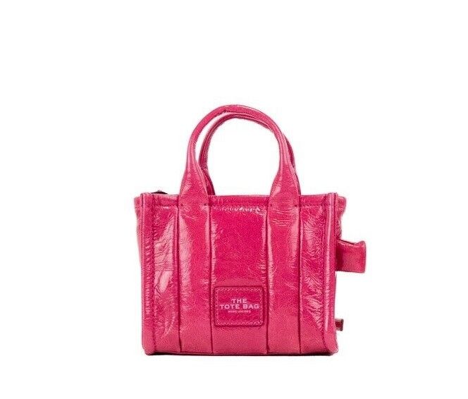 Marc Jacobs The Shiny Crinkle Micro Tote Magenta Leather Crossbody Bag Handbag - KALAJ