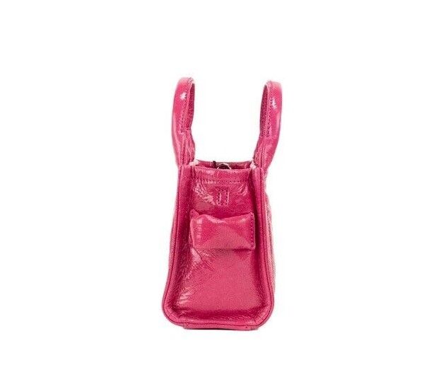 Marc Jacobs The Shiny Crinkle Micro Tote Magenta Leather Crossbody Bag Handbag - KALAJ