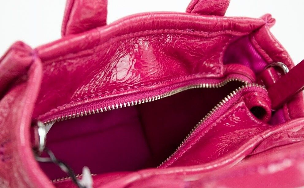 Marc Jacobs The Shiny Crinkle Micro Tote Magenta Leather Crossbody Bag Handbag - KALAJ