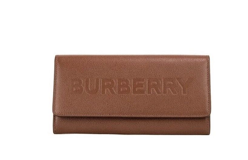 Burberry Porter Tan Grained Leather Embossed Continental Clutch Flap Wallet Brown - KALAJ