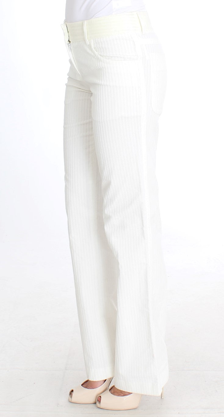 Ermanno Scervino Chic White Striped Straight Fit Pants