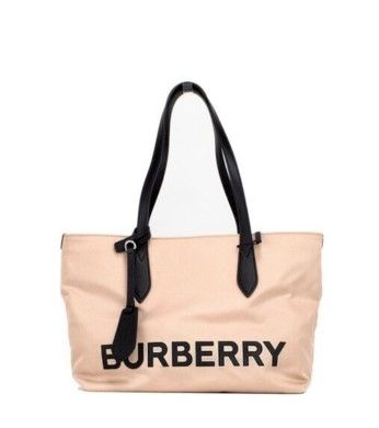 Burberry Small Rose Beige Logo Branded Econyl Nylon Tote Shoulder Handbag Purse - KALAJ