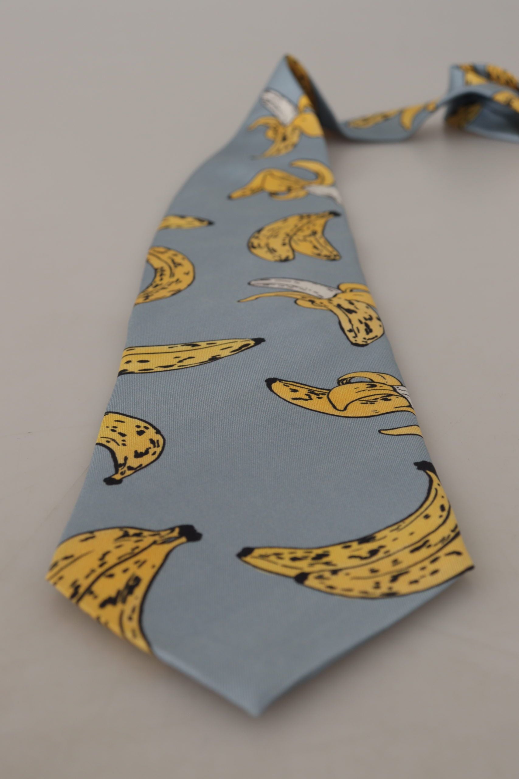 Dolce & Gabbana Elegant Blue Banana Print Silk Tie - KALAJ