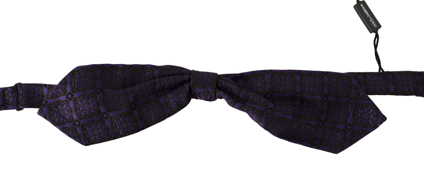 Dolce & Gabbana Elegant Blue Geometric Silk Bow Tie - KALAJ