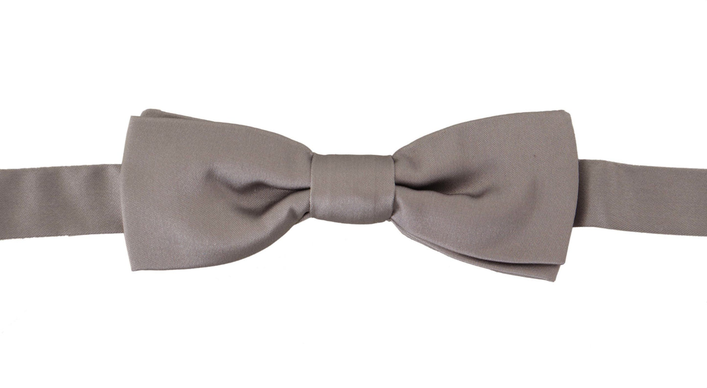 Dolce & Gabbana Elegant Silver Silk Bow Tie for Sophisticated Evening - KALAJ