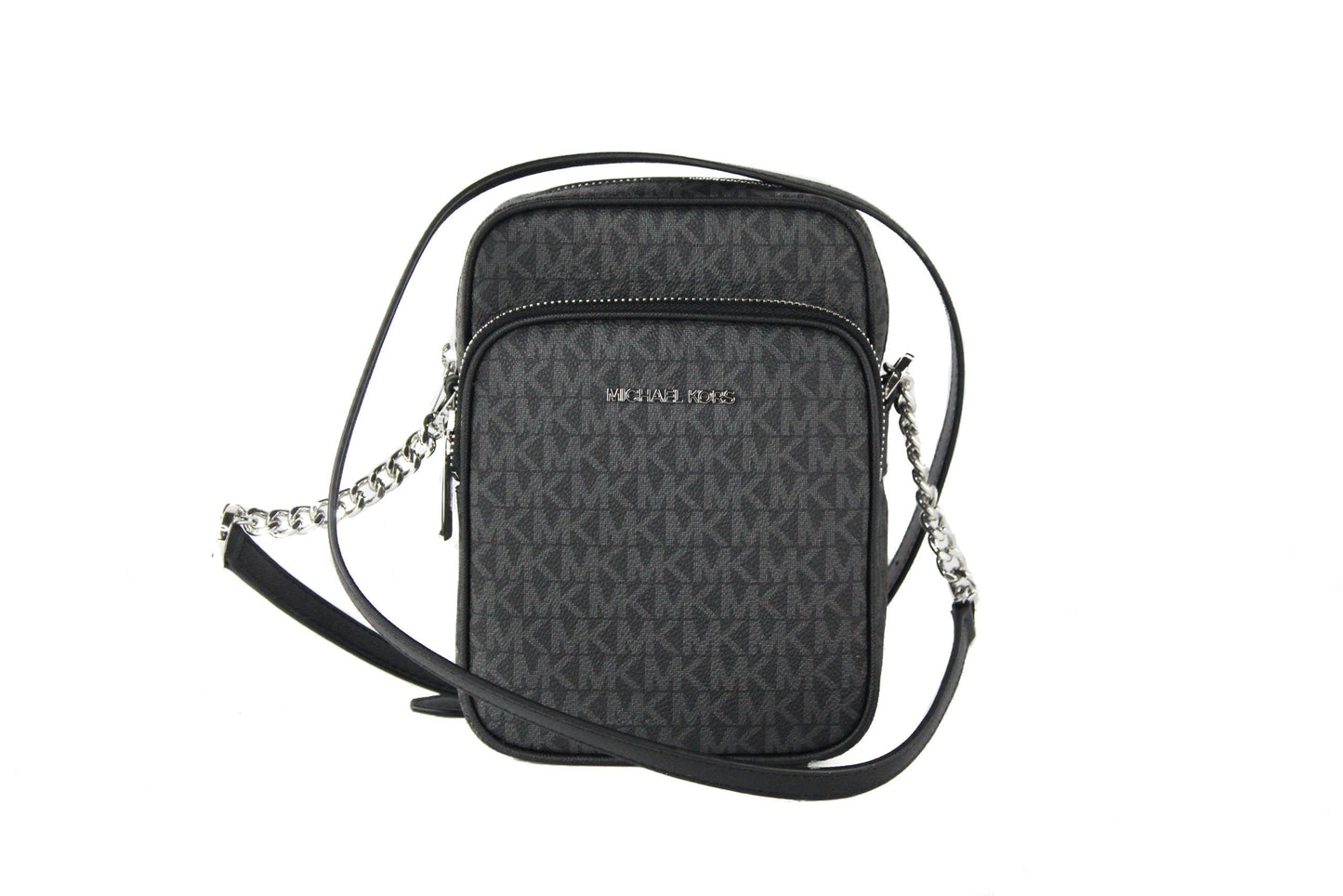 Michael Kors Medium Signature Leather North South Chain Crossbody Handbag Black - KALAJ