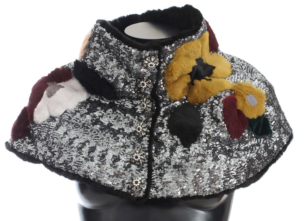 Dolce & Gabbana Elegant Floral Sequined Fur Scarf - KALAJ